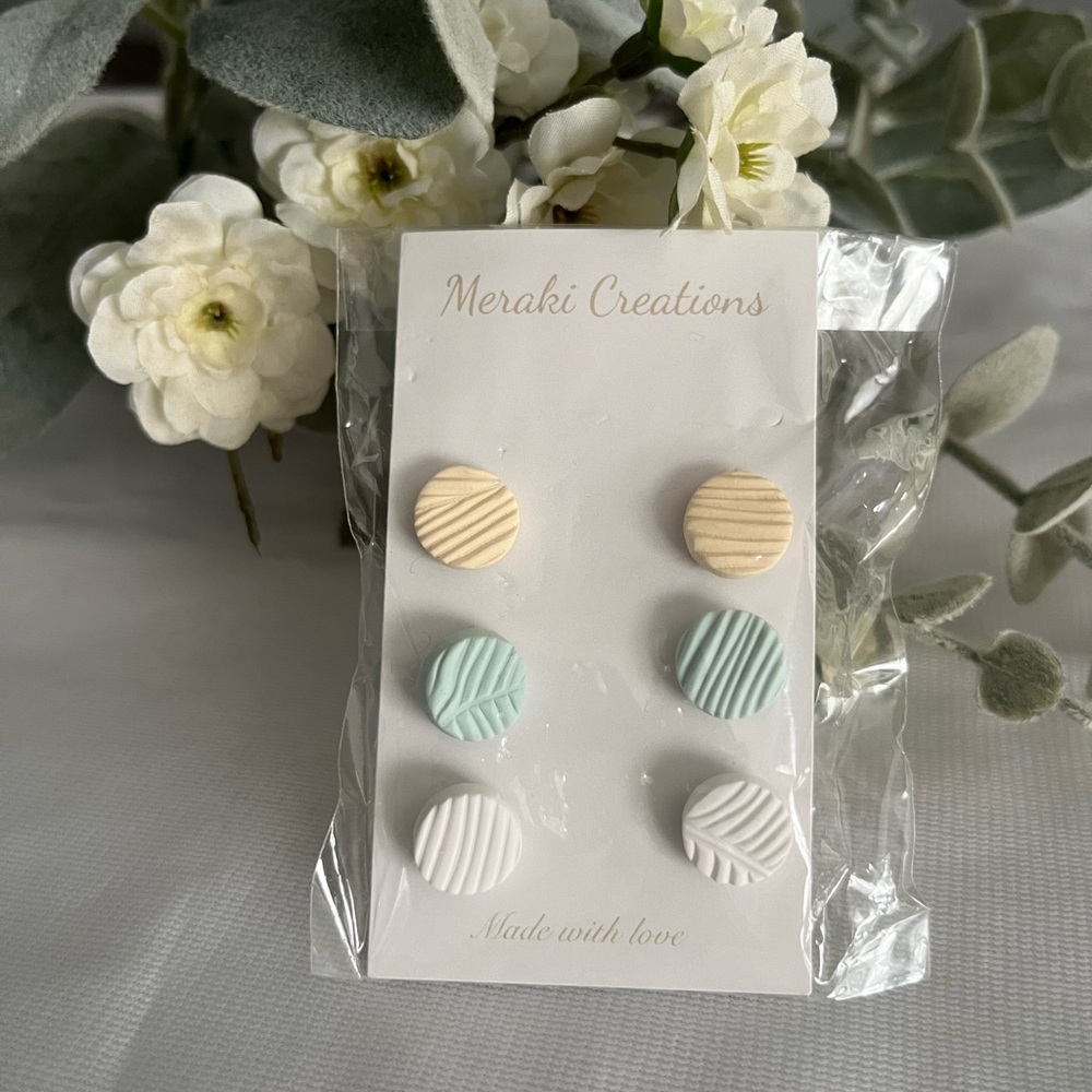 Meraki Creations Pastel Stud Earrings Trio